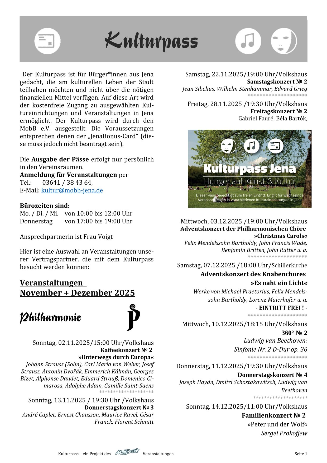 Kulturpass-Angebote in Jena, November/Dezember 2025, Seite 1