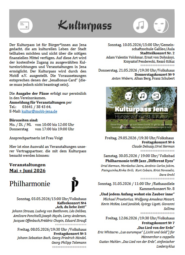 Kulturpass-Angebote in Jena, Mai/Juni 2026, Seite 1